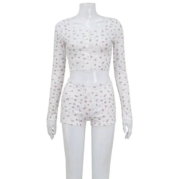 Cozy Cream Knit Loungewear Set Soft 2-Piece Pajama Suite Size M - Picture 3 of 7